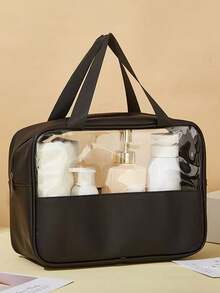 3pcs Set - 1 Waterproof Travel Cosmetic Bag, Portable Makeup Organizer Pouch, Toiletry Bag For Skincare, Makeup, Brushes, Eyeshadow Palette, Powder, Lotion, Lipstick, Jewelry, Bridesmaid Gift, Mother's Day Gift - Black - View 3