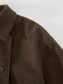 女士休闲保暖棕色立领丝绒高品质短款厚衬羊毛大衣 - 棕色 - 查看 8