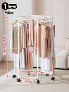 1 Percha de ropa multifuncional con ruedas, adecuada para interiores, exteriores, balcón, dormitorio, estantes de almacenamiento de ropa ahorradores de espacio, tendederos para colgar ropa - Tendedero de ropa multifuncional - Ver 11