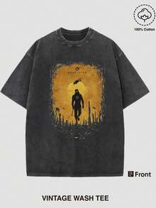 Men's Vintage Wash Tee - Half-Life Logo Print Casual Daily Wear - Vintage T-Shirts - Graphic T-Shirts - Graphic Tees Men's Clothes - Crew Neck Short-Sleeved Shirts, Summer Street Style Outfits - Men's Gifts - 黑色 - 查看 1
