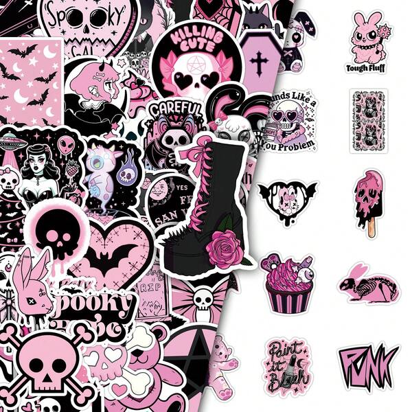 50pcs Gothic Cartoon Dark Cute Graffiti Decorative Stickers For Phone Case, Laptop, Tablet
