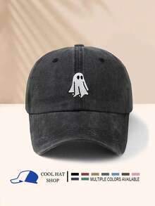 Șapcă vintage ușoară, spălată, cu model fantomă, pălărie unisex, stil camionist, casual, potrivită pentru Halloween, camping, călătorii - culoare negru/vișiniu/albastru/gri/kaki/cafea disponibilă, material respirabil, brodat durabil - fantomă - Vizualizare 2