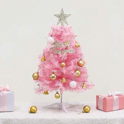 1pc New Mini Christmas Tree 17.7in/23.62in Pink Cross-Border Desktop Christmas Decoration, Christmas Ornament (With Real Product Photo Behind) Home Decor Christmas Decorations Room Decor Winter