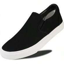 Men's Classic Low Top Slip On Canvas Skate Loafers Sneakers With Soft Insole, Comfortable Casual Walking Shoes - Black - View 1