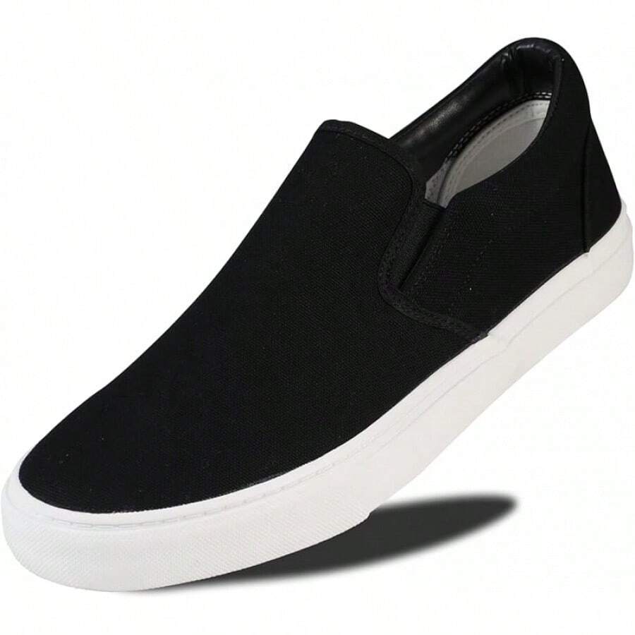 Men's Classic Low Top Slip On Canvas Skate Loafers Sneakers With Soft Insole, Comfortable Casual Walking Shoes - Black - View 1