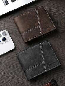 Nueva billetera corta de piel sintética con costura, monedero, múltiples ranuras para tarjetas, gran capacidad para efectivo y tarjetas, disponible en negro, café, marrón claro - ¡Excelente regalo para amigos y familiares!