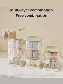 Multi-Layer Durable Powder Puff Container Water-Resistant Makeup Sponge Case Storage Box Rotary Transparent Cover Dust-Proof - Multicolor - View 3