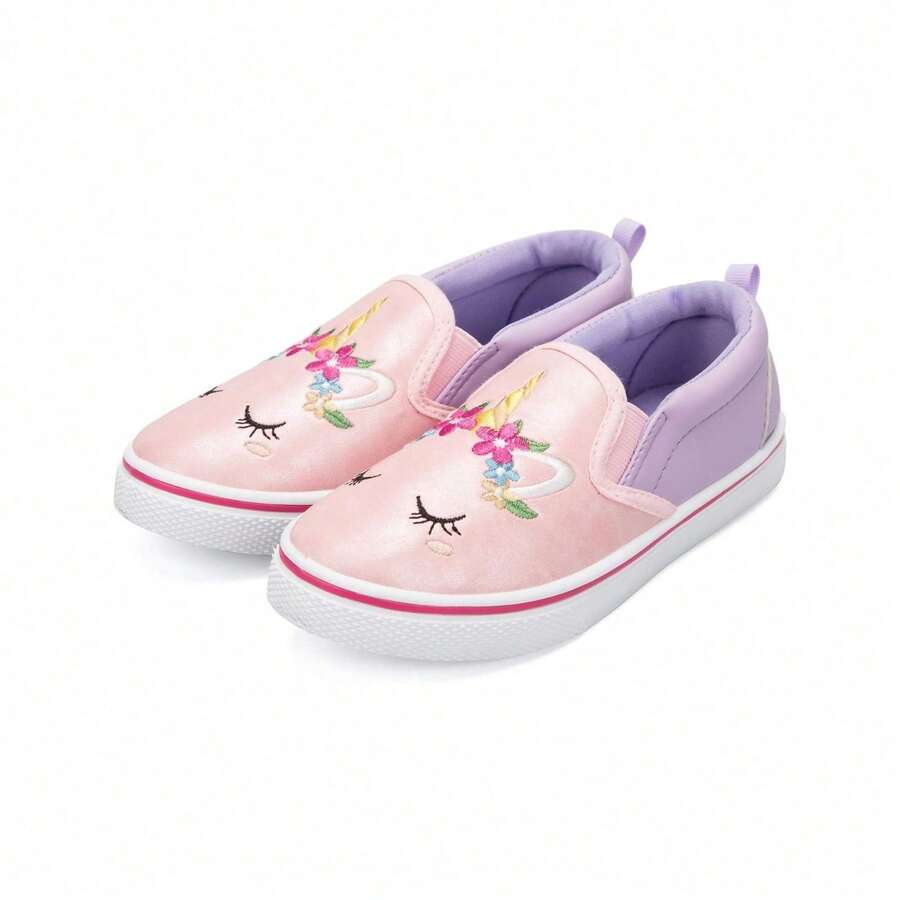 Kids Slip-On Canvas Sneakers – Lightweight Non-Slip Walking Tennis Shoes For Boys & Girls, Toddler/Little Kid/Big Kid Sizes - 粉紅色獨角獸 - 查看 1
