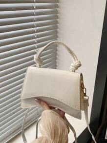 Fashionable Mini Commuter Handbag, Convenient And Practical, Made Of PU Leather, Women's Square Handbag Design, Minimalist Mini Solid Color Crossbody Bag, Flap Versatile Textured Shoulder Bag, Women Handbag - White - View 10