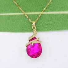 18k Gold Plated Water Drop Crystal Multicolor  Snake Pendant Necklace 16"+2"2025 - Hot Pink - View 3
