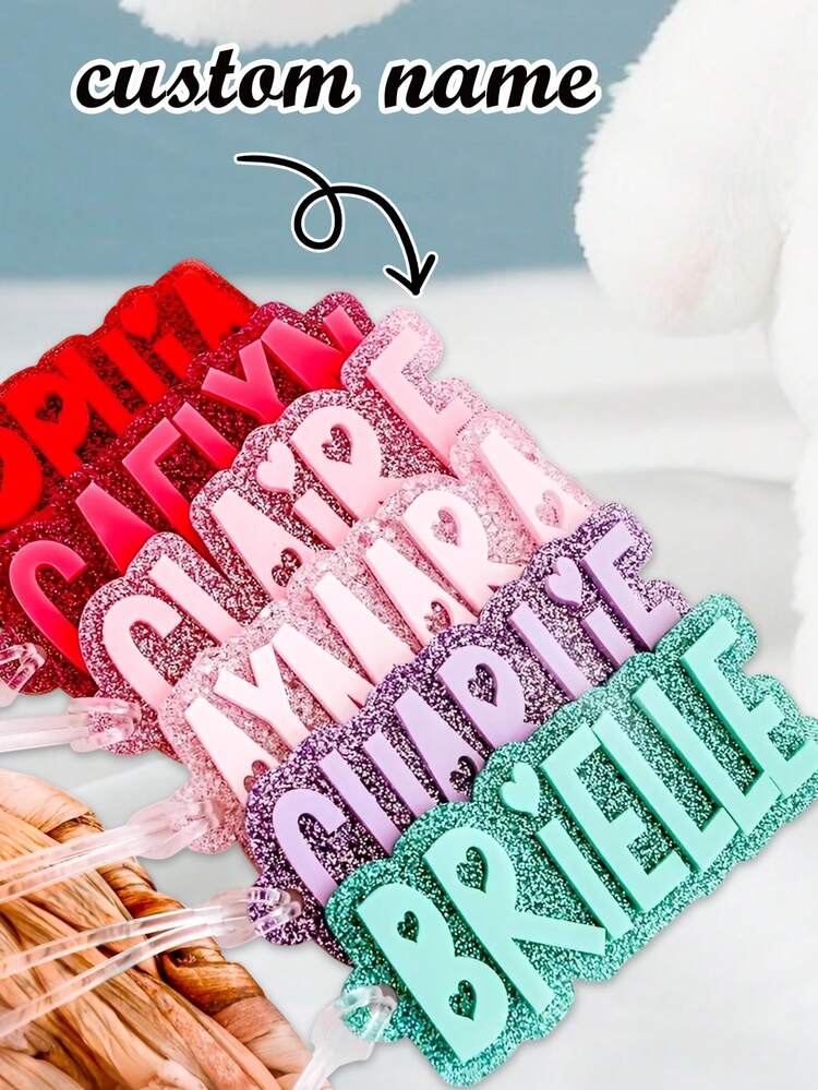 1pc Custom Glitter Backpack Tag ,Glitter Name Water Bottle Tag,Name Keychain ,Personalized Name Tag , Acrylic Name Tag Backpack Name Tag Name Tag - Multicolor - View 1