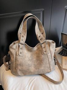 New Arrival Large Capacity Minimalist Casual Tote Bag - Khaki - View 3