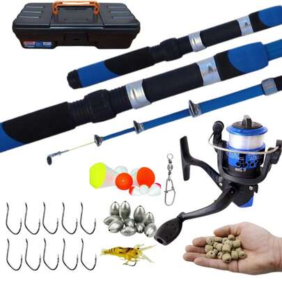 Kit Pesca Completo Iniciante C/ Vara Molinete + Iscas Anzóis