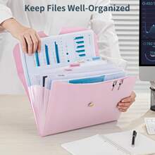 JARLINK Pockets Expanding File Folder, A4 Size Accordion File Folders With 12 Labels, Cute Paper Organizer, Portable Document Organizer Home College School Office Supplies, Macaron Pink