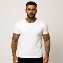 Kit 2 Camiseta Masculina Modelo Americano Canelada Básica - Branco & Azul  Marinho - Visão 2