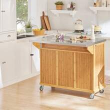 SoBuy FKW69-N, Extendable Kitchen Storage Trolley Kitchen Cabinet Cupboard Sideboard Kitchen Island - Brown - View 3