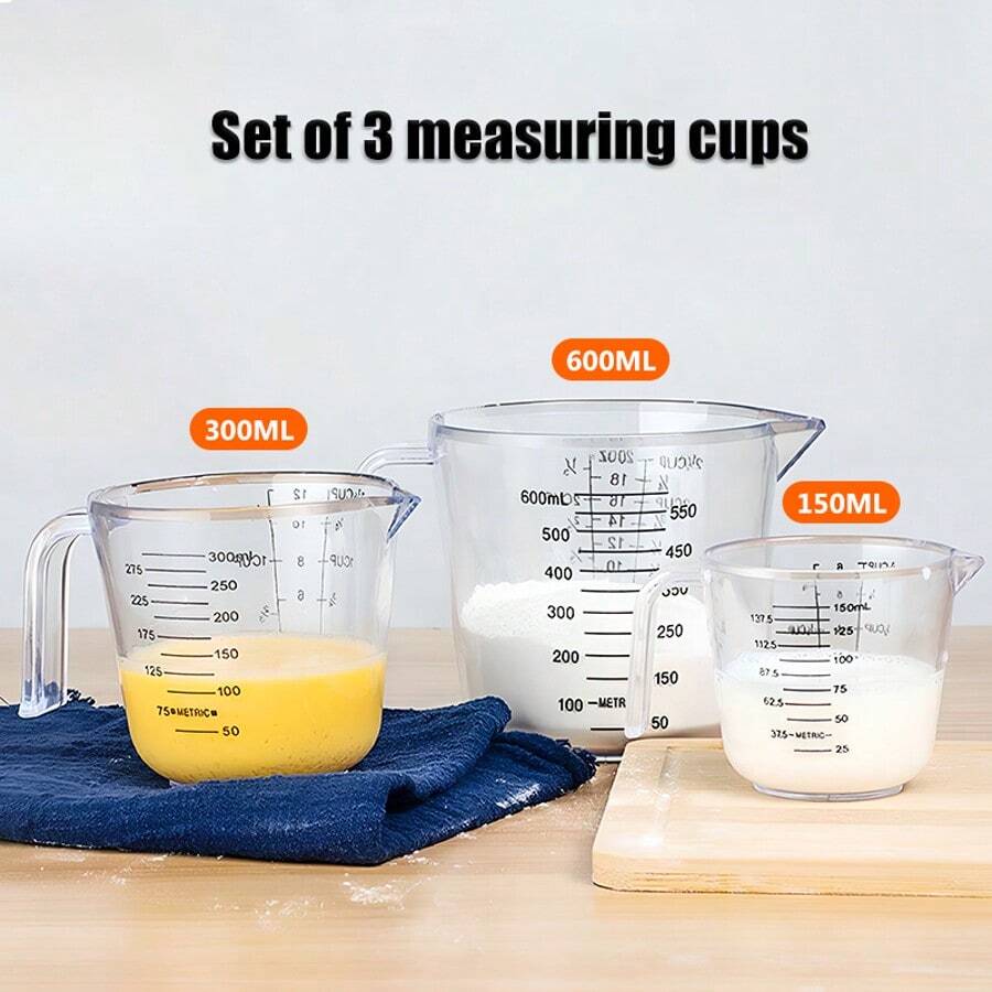 3 - PieceMeasuring Cup Set For US Kitchens   Ideal For US Cross - Border Shoppers! This 3 - Piece Set, Crafted From Food - Plastic, Has Clear Ml/Oz Markings. Great For Measuring Milk (Seen In Pic), Flour, Etc. Durable, Easy To Read-Perfect For Baking & Cooking. Upgrade Your Kitchen Prep. Grab It To Make Recipes Precise & Hassle - Free! - White - View 1