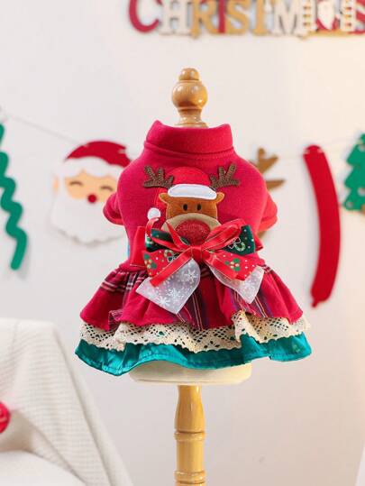 1pc Pet Clothes, Dog/Cat Apparel For Small Dogs, Cute Pet Dress With Snowflake & Reindeer Design, Warm & Comfortable For Autumn/Winter,Christmas,Christmas Decorations
