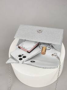 REMANLAND 迷你闪亮链条折叠褶皱方形手拿包，镶钻晚宴包，完美搭配女士舞会礼服、派对配饰、亮片连衣裙、闪亮连衣裙、优雅连衣裙，优雅舞会包，完美搭配伴娘，适合婚礼招待会、派对、婚礼、舞会、盛会和其他场合。