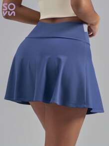 Soyun 女士运动纯色二合一轻便短裙，适合户外活动、旅行和健身房 - 藍色 - 查看 3
