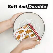 2pcs, Christmas Gingerbread Man Design Hand Towel, Dish Towel, Soft And Absorbent Hand Towel, Towel, Tea Towel For Restaurant Table Decoration, Suitable For Cooking, Bathroom, Housewarming Gift, Birthday Gift, Mother's Gift