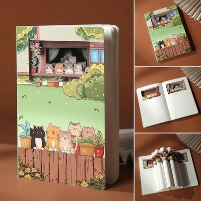 1 Stück kreatives, süßes 3D geprägtes Notizbuch mit Katzen-Durchbruchdesign, A5 Größe dekoratives Notizbuch, Studentenblock, Geschenk zum Schulanfang