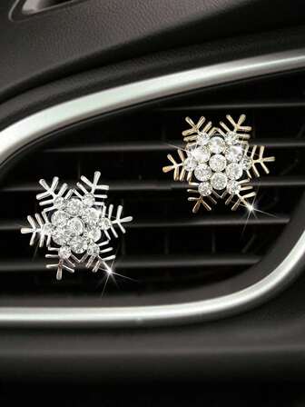 2 Stücke - Weihnachts-Lüftungsclip mit Glitzer Auto Accessoires, Kristall Schneeflocke Auto Lüftungsclip Lufterfrischer, Auto Diffusor Lüftungsclip Diamant Auto Dekoration Auto Essentials für Frauen