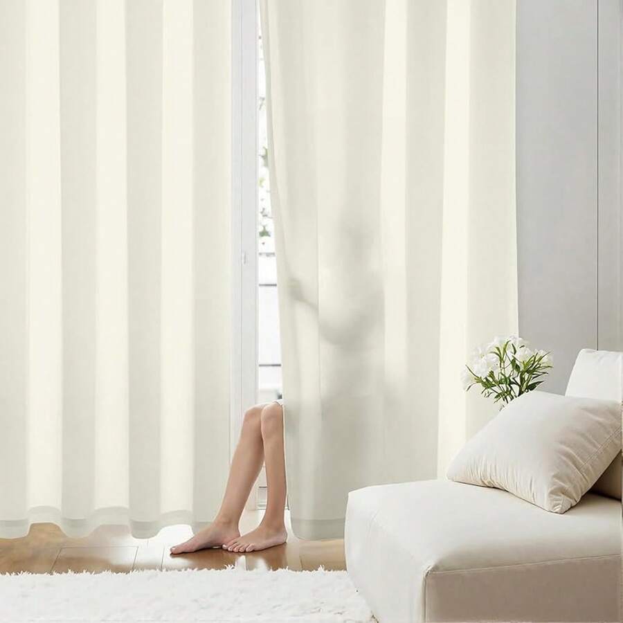 White Privacy Sheer Curtains 84 Inch, Light Filtering 2 Panels Set - Ivory - View 1