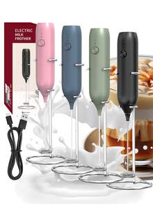 CLITON Rechargeable Handheld Milk Frother | Ideal Kitchen Gift For Coffee Lovers, Perfect Holiday Present, Essential For Daily Home Use | Rich And Long-Lasting Foam, Suitable For Various Drinks (Lattes / Cappuccinos / Hot Chocolate, Etc.), Type-C Fast Charging With Long Battery Life, Lightweight And Compact For Easy Storage - Multicolor - View 1