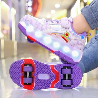 Women's LED Multi-Flashing Inline Skates, Removable Wheels, Comfortable & Fashionable Star Print Athletic Casual Shoes