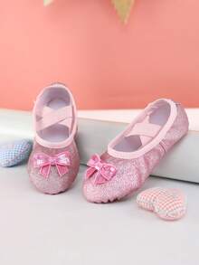 Kinder Prinzessin Ballettschuhe, Mädchen Innen Weichsohlige Tanzschuhe, Rosa Tanzschuhe Übungsschuhe, Funkelnde Ballettschuhe, Flache Hausschuhe, Bequem und langanhaltend, Rutschfest