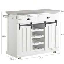 SoBuy Kitchen Storage Trolley Kitchen Cabinet Sideboard Kitchen Island With Stainless Steel Top W116 X D46 X H95cm FKW94-W - White - View 2