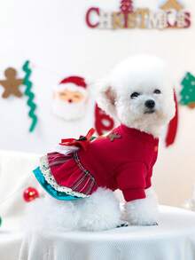 1件寵物衣服，小型犬/貓適用，可愛雪花與馴鹿設計寵物洋裝，秋冬保暖舒適，聖誕裝飾 - 彩色 - 查看 4