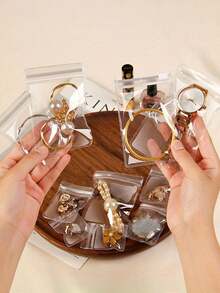 100/30/10pcs Reusable Pvc Dustproof Jewelry Bags, Gradient Color Sealed Jewelry Bags, Suitable For Jewelry, Earrings, Necklaces, Party Packaging.