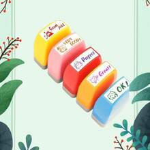 1 con dấu cao su nhiều màu sắc có mực tích hợp, con dấu nhận xét của giáo viên cảm quang, thích hợp cho phần thưởng học tập, phần thưởng đánh giá, con dấu động viên, hoạt động giáo dục, ghi nhãn rõ ràng, con dấu nhiều màu sắc kèm khay đựng. - Nhiều màu - Xem 3