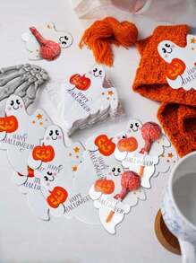 50pcs/ Halloween Pumpkin & Ghost Lollipop Cards, With Pumpkin And "Happy Halloween" Design - Party Table & Wall Decoration Paper Stands, Great For Party Favors And Decor, Halloween Decorations