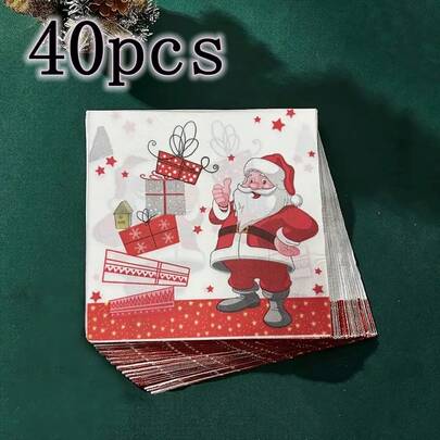 40pcs Christmas Party Napkins - Santa Claus Red & White Holiday Table Decor, Suitable For Christmas Dinner, Office Or Home Gathering - Essential Festive Table Decoration, Party Supplies