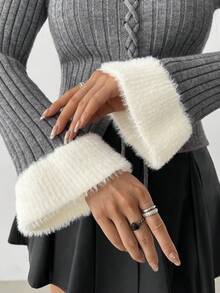 Herbst/Winter Patchwork Kragen Schnürpullover, modisch minimalistisch eleganter Slim Fit - Grau - Übersicht 3