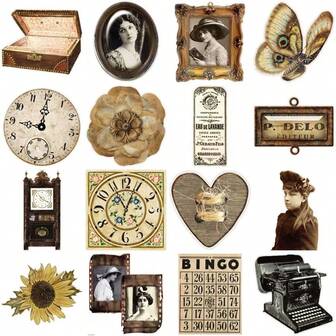 50pcs/Set Vintage Style Stickers, Retro Classical European Style Stickers, Bronze Nostalgic Stickers, Asymmetrical Shapes, Suitable For Scrapbooking And DIY Projects, Including Camera, Typewriter, Keys, Fit For Laptop, Crafts, Stationery, Scrapbooking