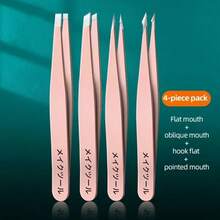 4-Piece Stainless Steel Tweezers Set - Professional Precision Slanted Tip Tweezers For Eyebrow, Facial Hair, And Blackhead Removal - Neutral Blackhead Extractor For Residue-Free, Precise Cleansing - Silver - View 4