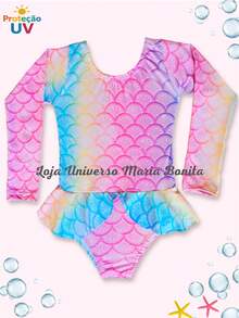 Maiô Infantil Menina Biquíni Roupa De Banho Moda Praia Criança Verão - Escama Lilás - Visão 3