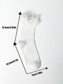 1 双纯色面料荷叶边饰边柔软甜美优雅女士中筒袜，适合度假和户外活动，春夏季 - 白色 - 查看 6
