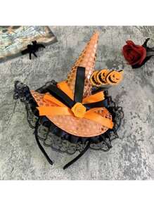 节日女巫帽发箍，蕾丝边头饰，趣味发夹头饰