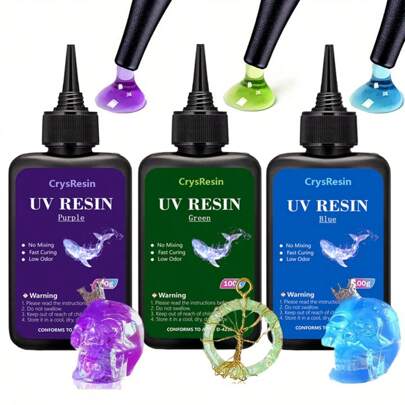 3.53 Oz/100g Transparent Colored UV Resin, Vivid Colors, Odorless, Low Shrinkage UV Resin, Fast Curing Colored Glue, Suitable For UV Resin Molds, Jewelry Making, Crafts, Decorations