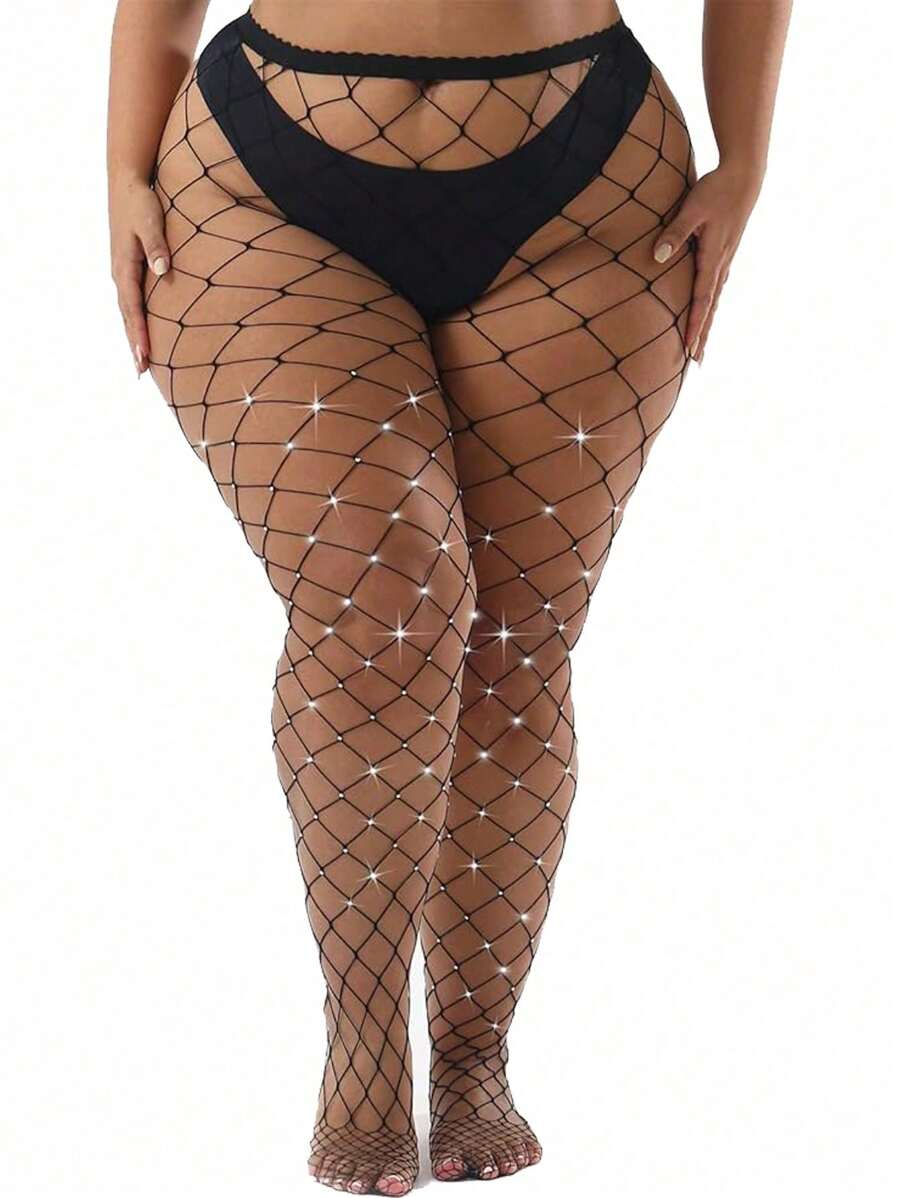 1件大码水钻渔网袜，秋冬抓绒渔网袜，水钻打底裤，性感闪亮马镫裤袜，适合派对、演出、音乐节。渔网袜弹性极佳，也适合超重人群。