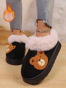 1. Fashionable And Cute Bear Theme Handbag, Plush Winter Bag, And Indoor Slippers. EVA Anti-Slip Thickened Sole Warm Shoes For Indoor And Outdoor. Couple's Indoor Slippers. Women's Black Casual Shoes.
