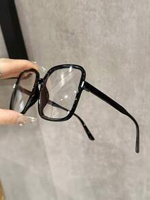 1 件女士多色塑料超大方形全框平面镜片经典色调基本款休闲四季现代简约风格透明眼镜组合适合办公室装扮、阅读、街头摄影、日常生活、商务休闲女士时尚配饰 - 無色 - 查看 2