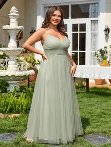 Elegant Sleeveless Criss-Cross Backless Lace & Mesh Mint Green Bridesmaid Dress, Suitable For Weddings And Parties - Mint Green - View 4