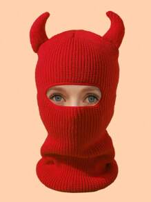 1pc Unisex Halloween Personalized Knitted Balaclava Neck Warmer Ski Mask, Funny Little Devil Design Covering All But Eyes, Winter - A - View 5