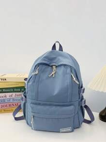 1个纯色休闲学院风双肩包，带笔记本电脑隔层，大容量学生背包，轻便旅行包，男女皆宜，非常适合日常使用、外出、上学和返校。